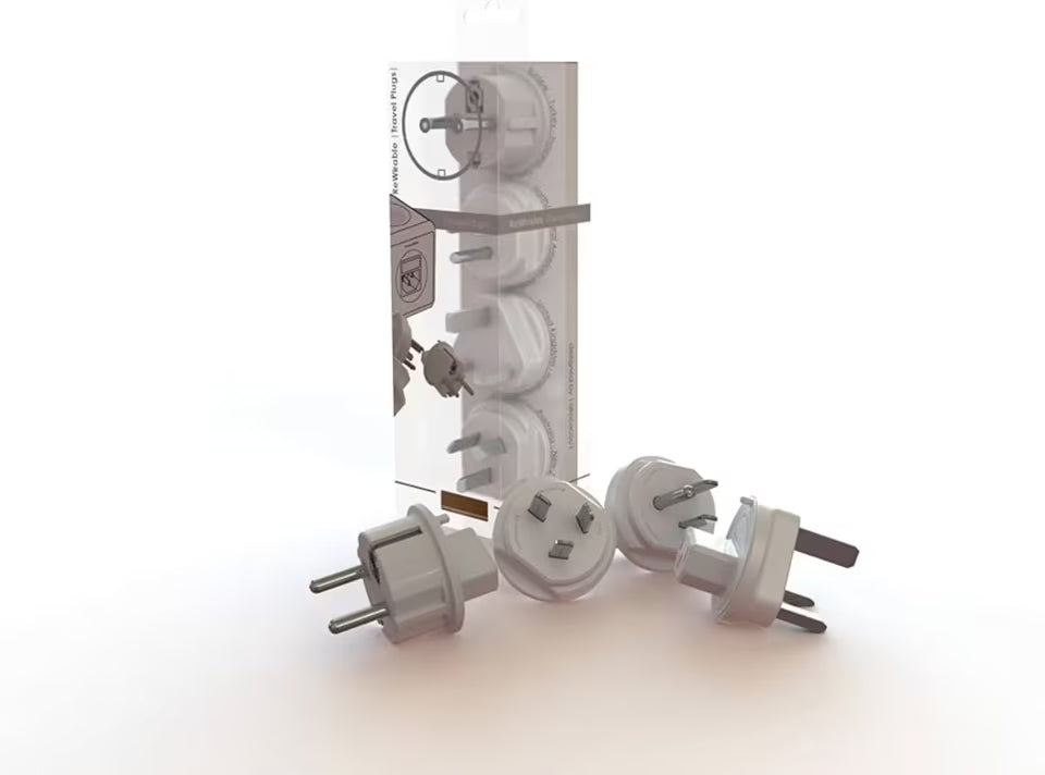 allocacoc ReWirable Travel Plugs, Reisestecker für DE/FR, UK, USA