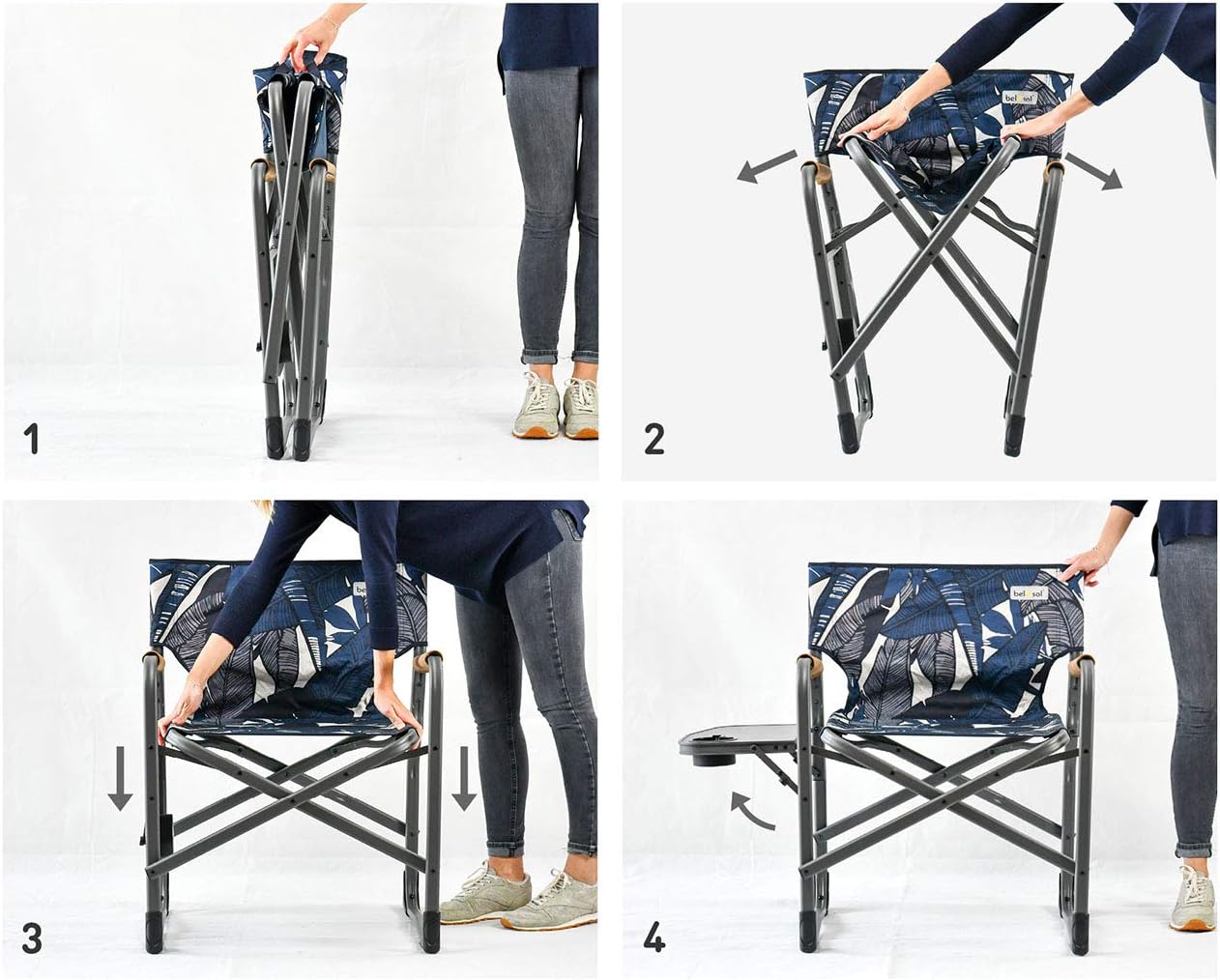 campingstuhl bel sol Bel-Sol Campingstuhl Benedikt Blau – Seitentisch, Getränkehalter, PU-Armlehnen – ChamounStore