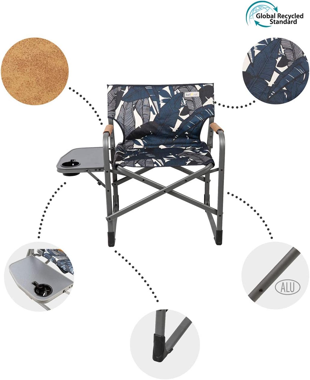 bel sol campingstühle Bel-Sol Campingstuhl Benedikt Blau – Seitentisch, Getränkehalter, PU-Armlehnen – ChamounStore