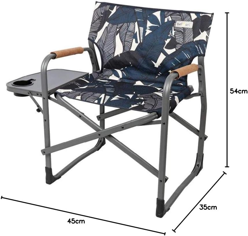 Bel-Sol Campingstuhl Benedikt Blau – Seitentisch, Getränkehalter, PU-Armlehnen – ChamounStore